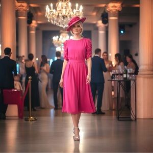 Vintage Ursula of Switzerland Pink Rhinestone Dress